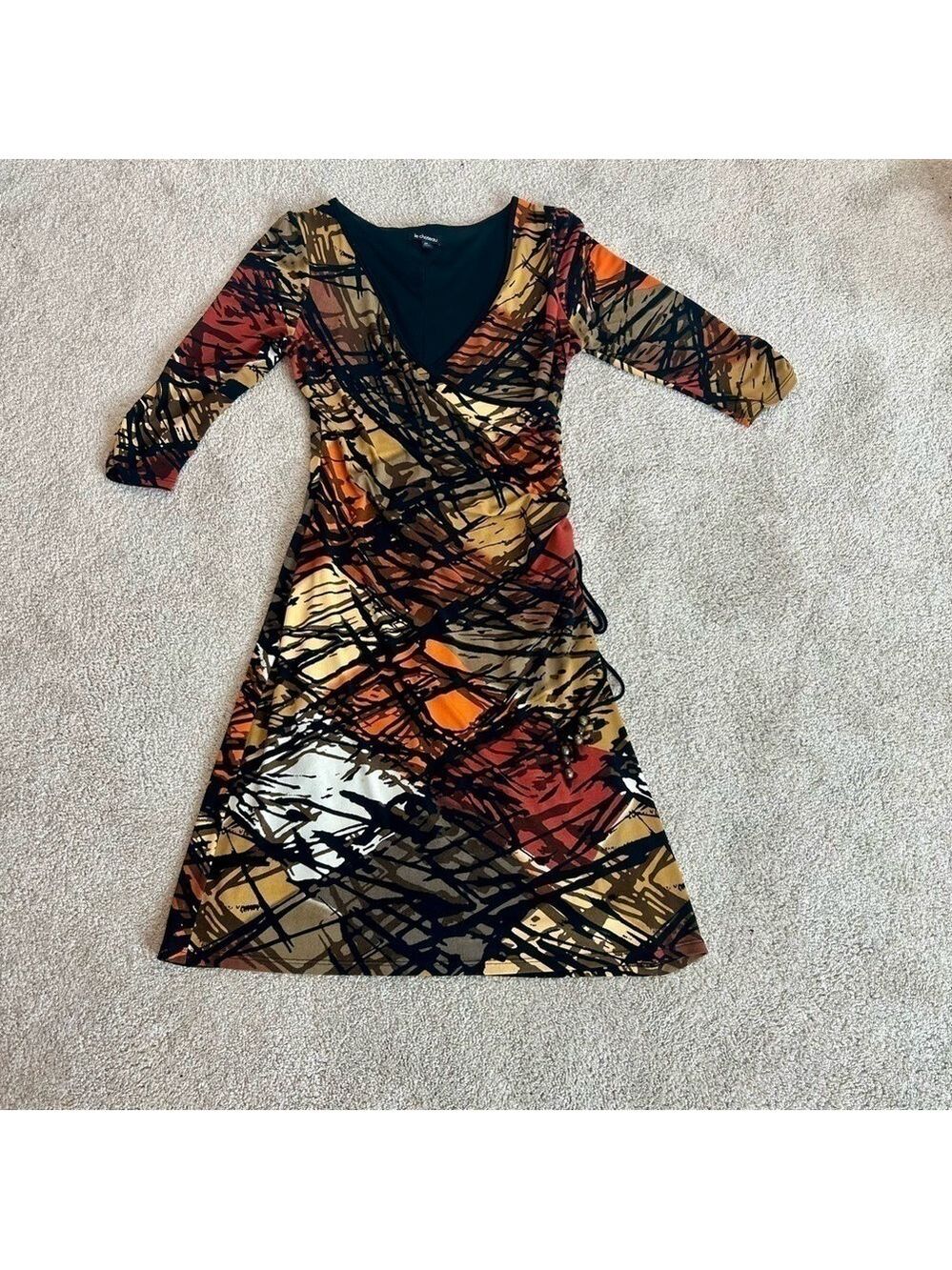 Le Chateau multicoloured zigzag artsy print long sleeve V-neck faux wrap dress S - Picture 6 of 16
